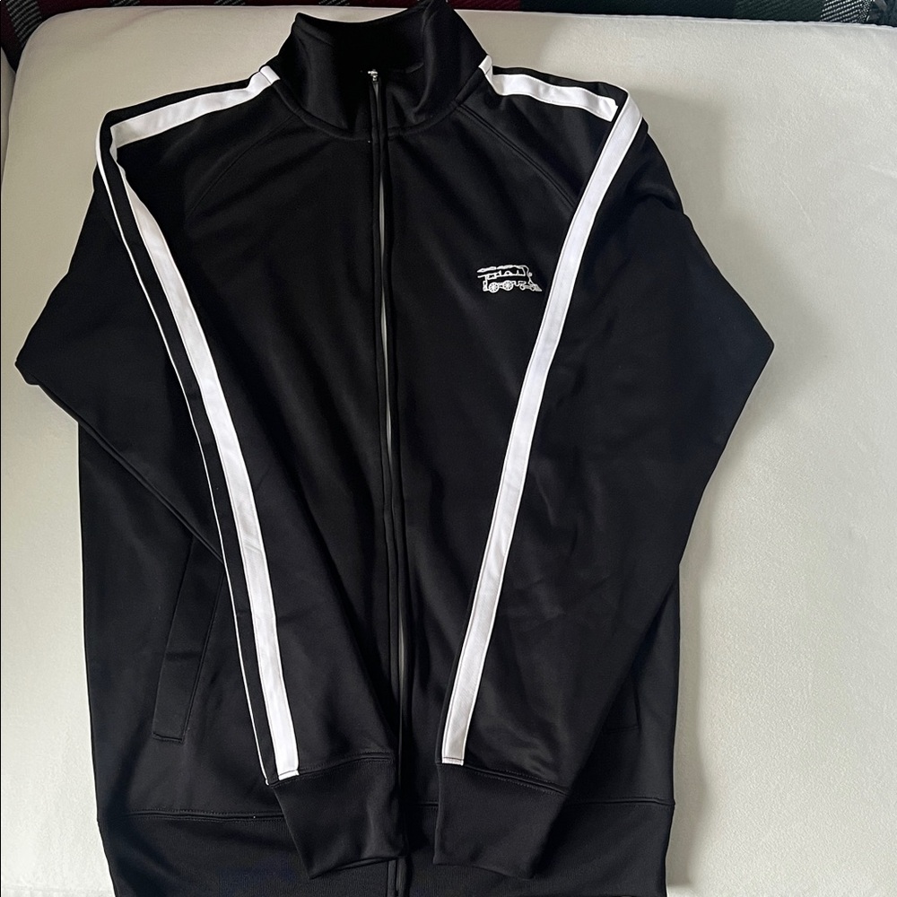 Track jacket men’s size XS 2 white stripes on sleeve. New without tags.